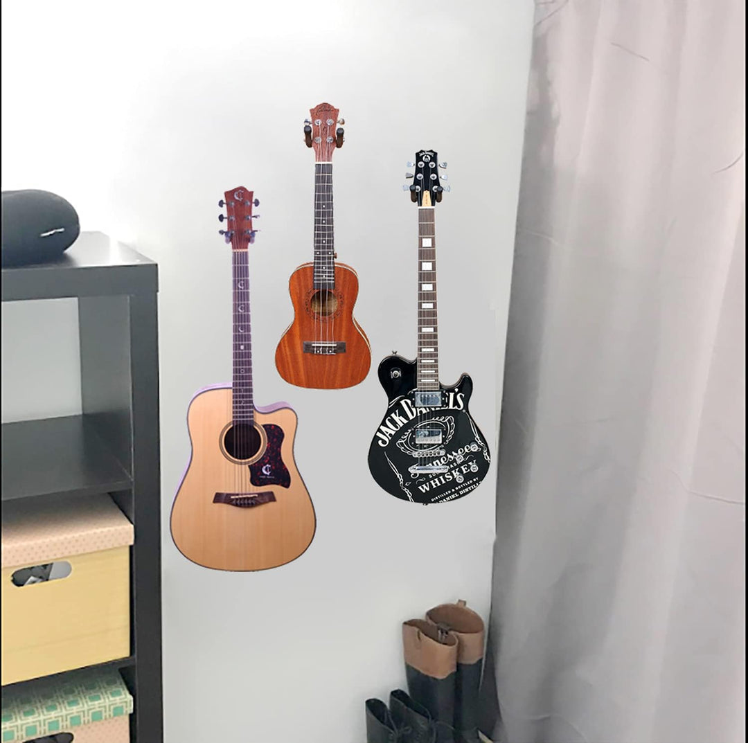 PUNK Gitarren Wandhalter 3er Pack,Zebra Hartholz-Gitarren Ukulele Wandhalterung,Gitarren Kleiderbüge