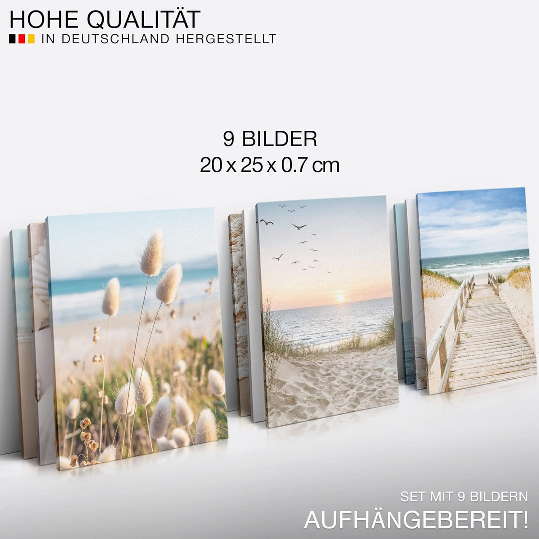 Novart Wandbilder Strand Meer - KOMPLETT AUFHÄNGFERTIG - Ostsee Wohnzimmer Schlafzimmer- 9 Moderne M