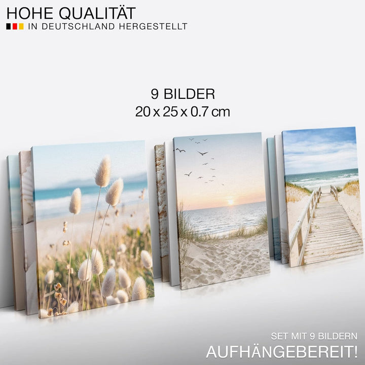 Novart Wandbilder Strand Meer - KOMPLETT AUFHÄNGFERTIG - Ostsee Wohnzimmer Schlafzimmer- 9 Moderne M