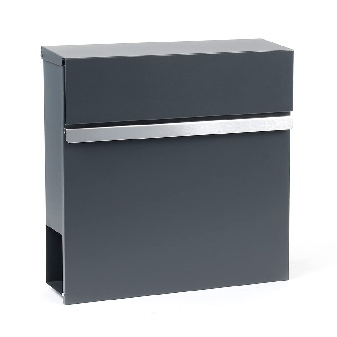 Wiltec Designer Briefkasten V50 Anthrazit und Edelstahl 370 x 105 x 370 mm, Wandbriefkasten mit Schl