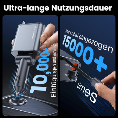 RAMPOW Einziehbares Auto Ladegerät, Autoladegerät Zigarettenanzünder,[65W 4in1] kfz ladegerät USB c,