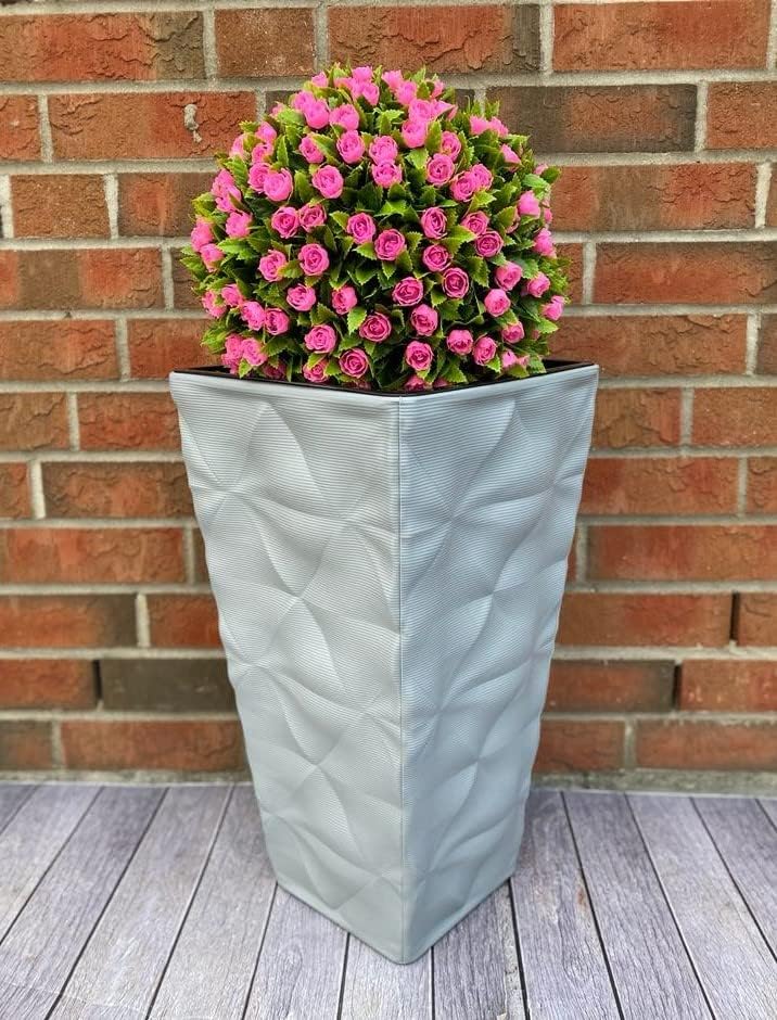 Pflanzkübel Blumenkübel mit Herausnehmbaren Einsatz Slim Hoch Quadratisch 3D Effekt Farbe: Grau XL (