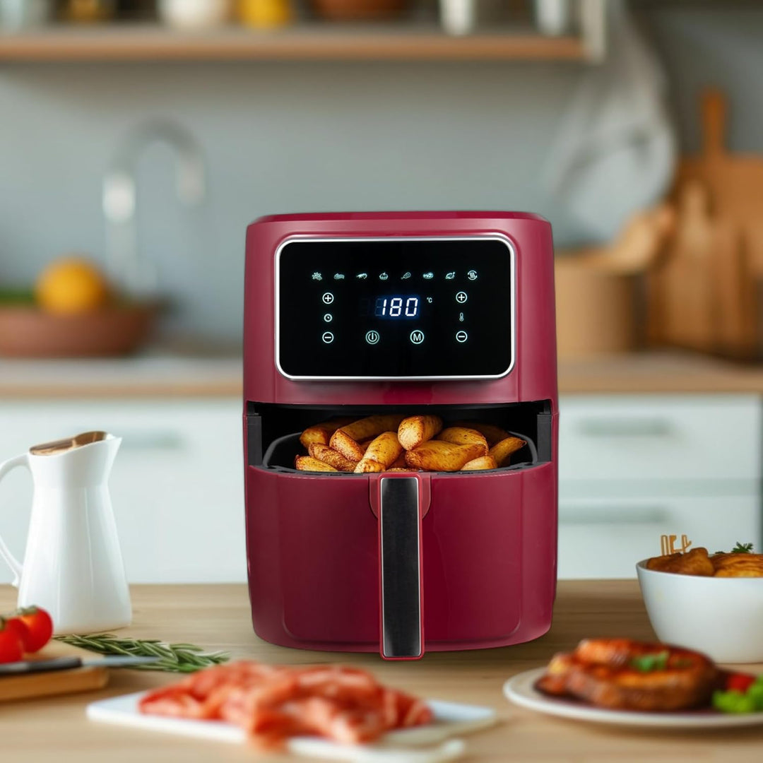 BERGNER MAROON - PFAS-Freie Heissluftfritteuse 1800W 6.9L - 8 Kochprogramme - Air Fryer mit Keramikb