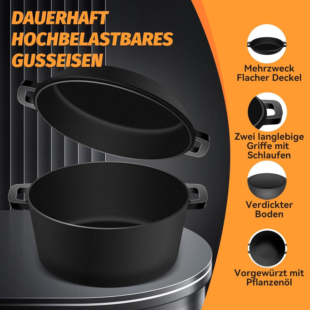 NZQXJXZ Gusseisen Topf Dutch Oven für Brotbacken, 26cm Brotbackform Auflaufform mit Deckel zum Backe