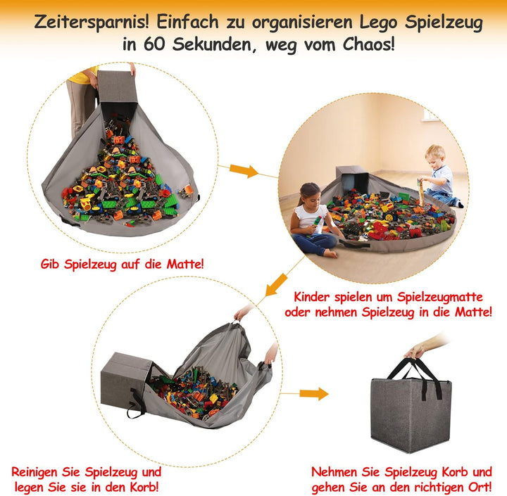 Spielzeug Tasche für Lego Spielmatte – Duplo Spielzeug Aufbewahrungsbehälter für Kinder mit Deckel d