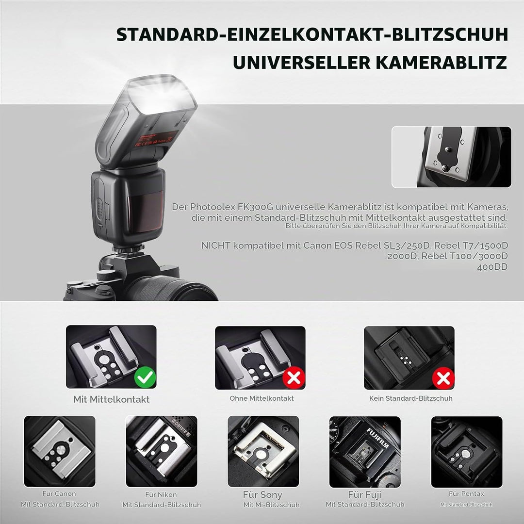 PHOTOOLEX 2.4G Blitz Flash Speedlite mit Drahtloser Auslöser für Canon Nikon Sony Panasonic Olympus
