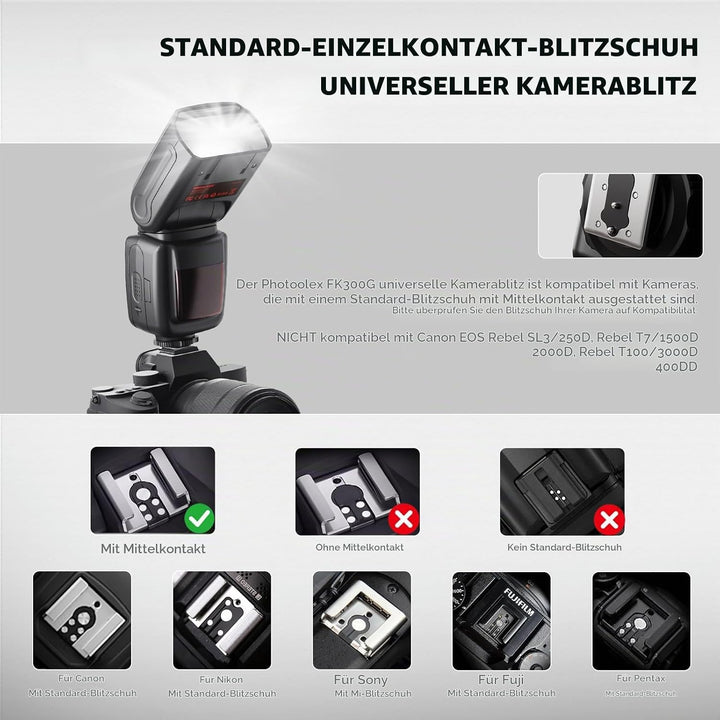 PHOTOOLEX 2.4G Blitz Flash Speedlite mit Drahtloser Auslöser für Canon Nikon Sony Panasonic Olympus