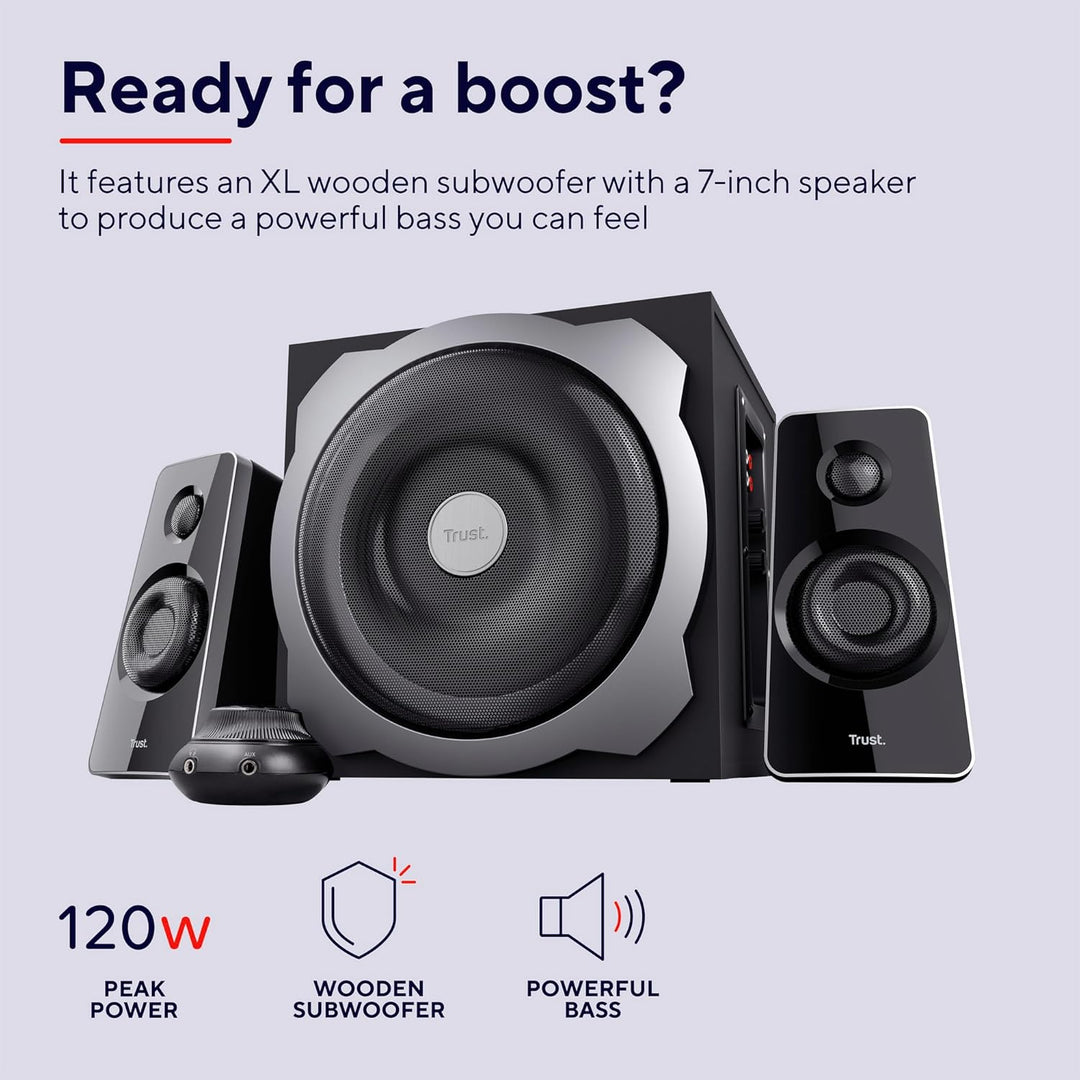 Trust Tytan 2.1 Speaker Set - PC luidspreker met subwoofer, 120 Watt, zwart