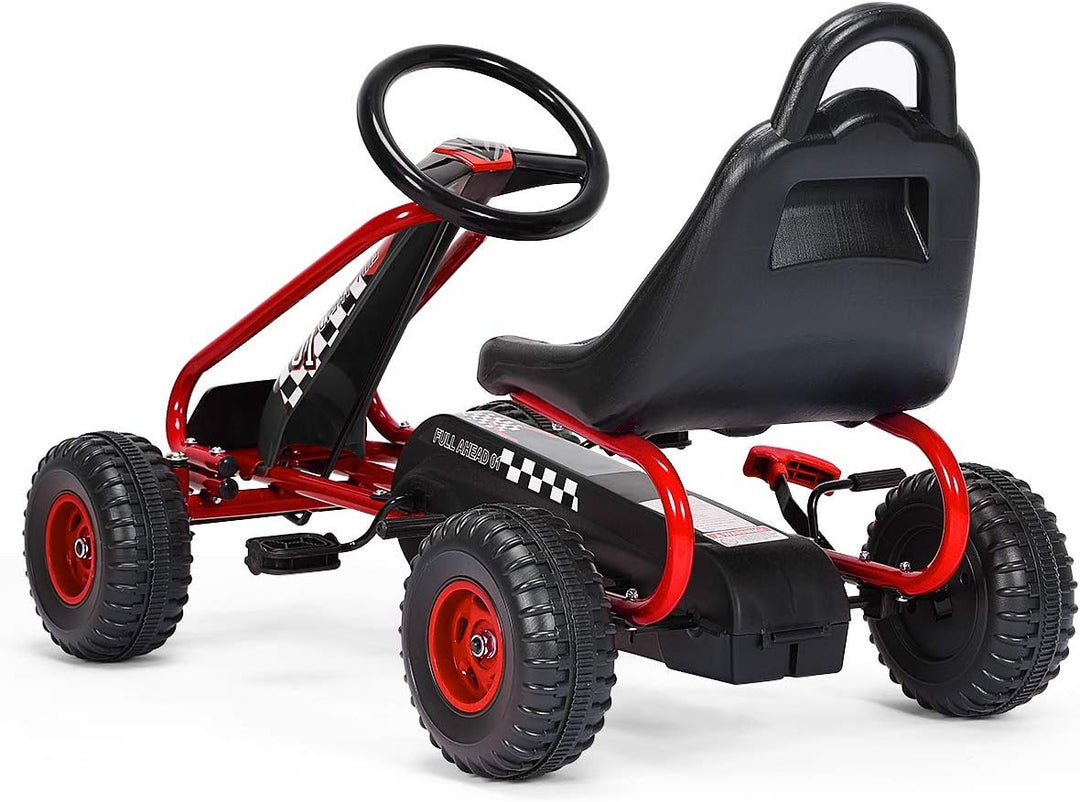 RELAX4LIFE Kinder Gokart mit Handbremse & verstellbarem Sitz, Tretauto mit hohem Sicherheitstandard,