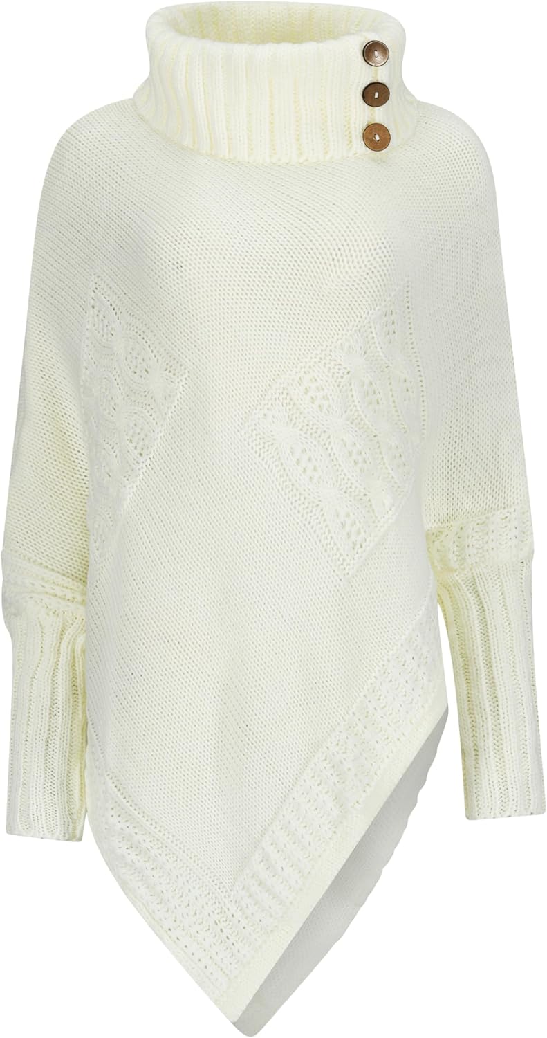 Mississhop Poncho Strick Sweatshirt Pullover Umhang Überwurf Einheitsgrösse Creme, Einheitsgrösse Cr