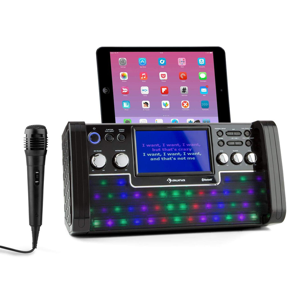 AUNA DiscoFever LED Edition - Karaoke Anlage, Karaoke Maschine mit Bluetooth, Karaoke Box mit 7" TFT