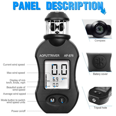 AOPUTTRIVER Windmesser Hand AP-876 Windmessgerät Windgeschwindigkeitsmesser Messung der Luftgeschwin
