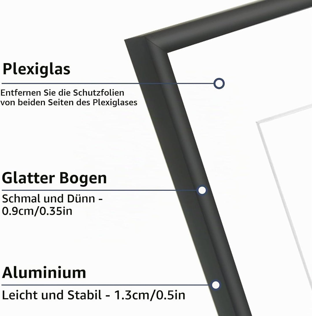 YEEPHAN Grosser schwarzer a2 Bilderrahmen mit Plastic glass-front, a2 Rahmen mit Passepartout für a3