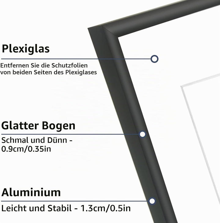 YEEPHAN Grosser schwarzer a2 Bilderrahmen mit Plastic glass-front, a2 Rahmen mit Passepartout für a3