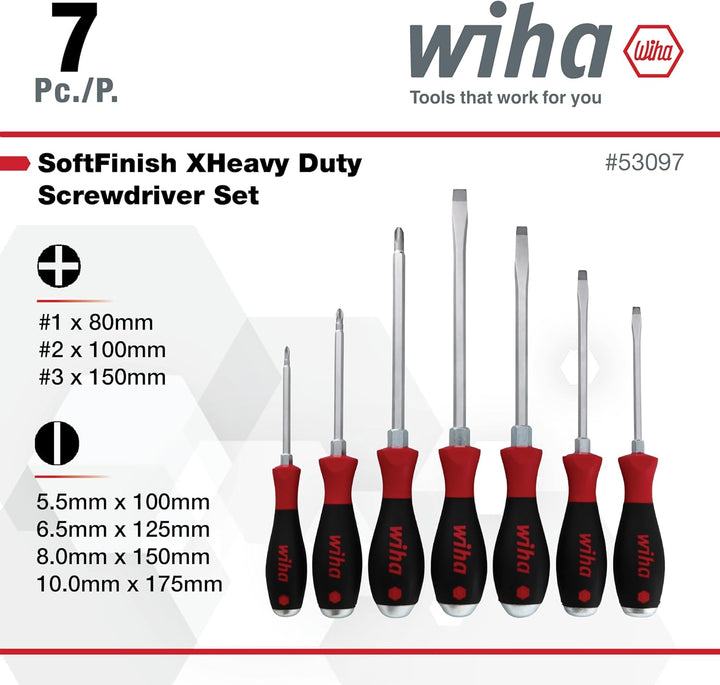 Wiha 53097 SoftFinish X Schlitz- und Kreuzschlitzschraubendreher-Set, 7-teilig