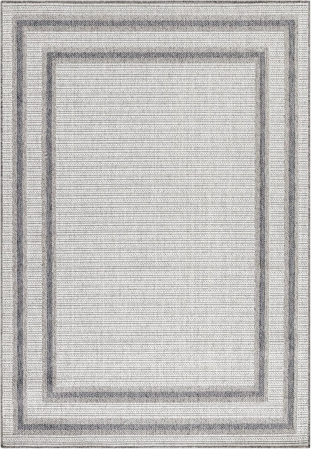 In- & Outdoor Läufer Teppich Robuster, Modern Bordüre Design, Rechteckig, Creme und Grau Farbe, Wett