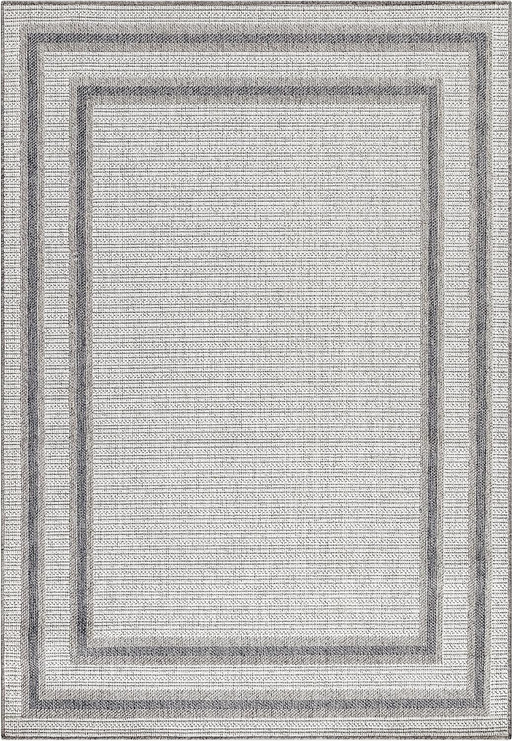 In- &amp; Outdoor Teppich Robuster, Modern Bordüre Design, Rechteckig, Creme und Grau Farbe, Flachgewebe