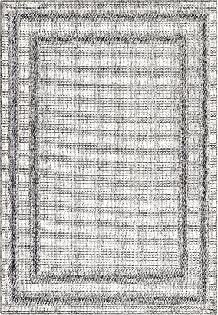 In- &amp; Outdoor Teppich Robuster, Modern Bordüre Design, Rechteckig, Creme und Grau Farbe, Flachgewebe
