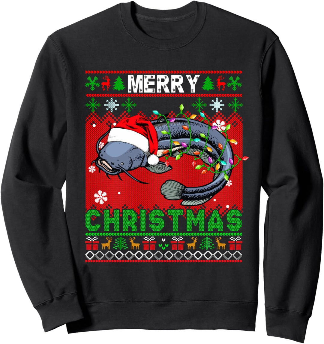 Merry Christmas Santa Catfish Funny Fishing Lover Kids Sweatshirt
