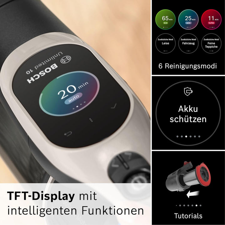 Bosch Akku-Staubsauger Unlimited 10 BTS1042GQC, kabellos, MicroClean Technology, TFT-Display, Staubk