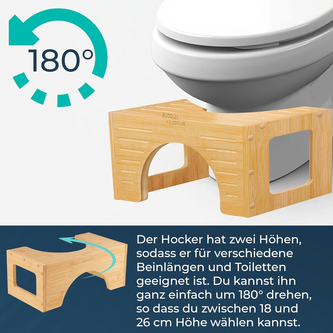 BUDDLEY Toilette hocker klappbar - toilettenhocker Bambus - Klohocker für die richtige Haltung - Toi