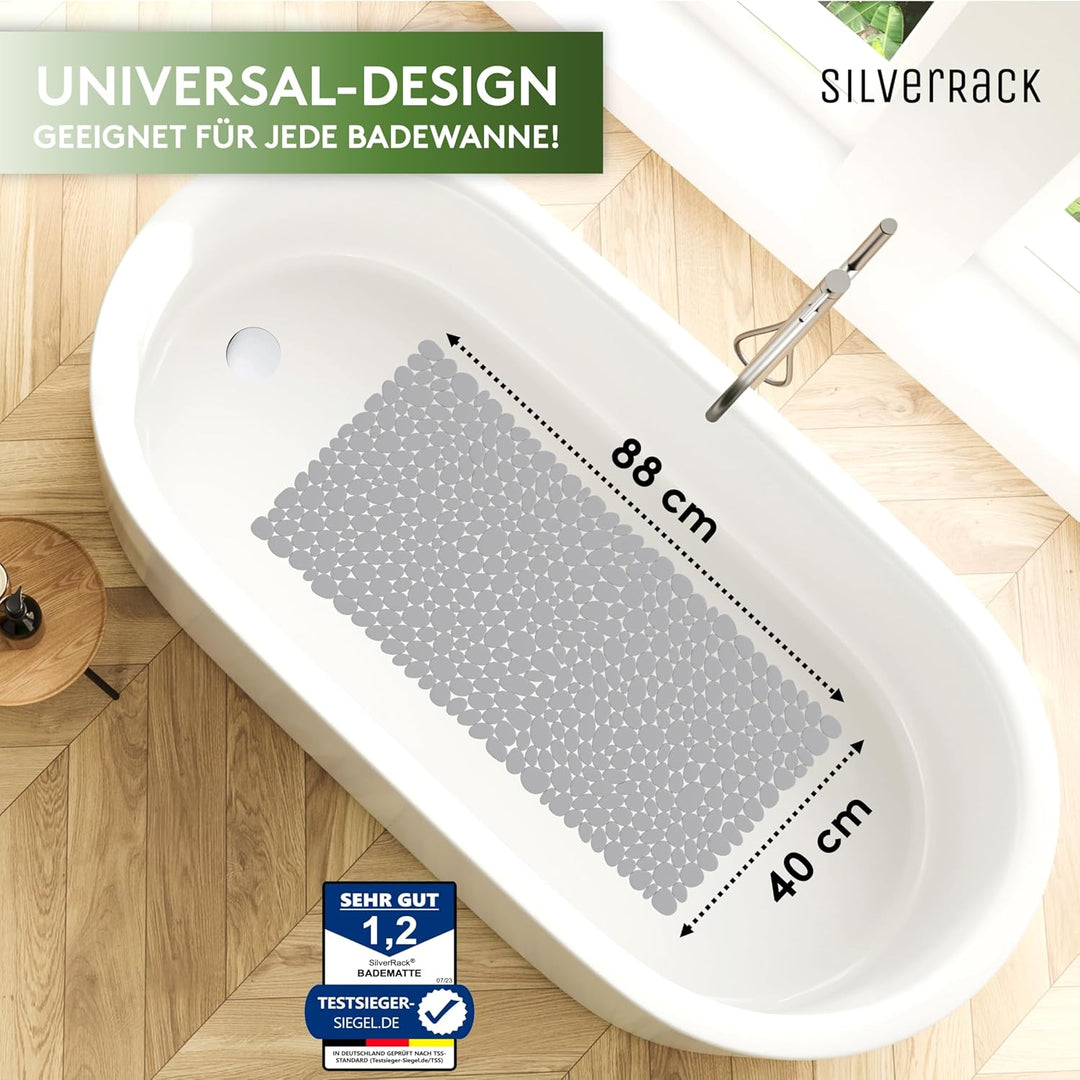 Badewannenmatte 88x40 cm (Anthrazit Kiesel Steinoptik) Antirutschmatte Badewanne BPA frei - Duschmat