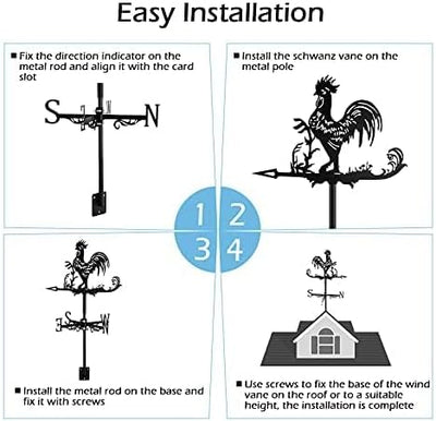 Dyna-Living Wetterhahn Hühner Windfahne Windspiel Rostfreier Stahl Cockerel Weathervane Retro Wetter