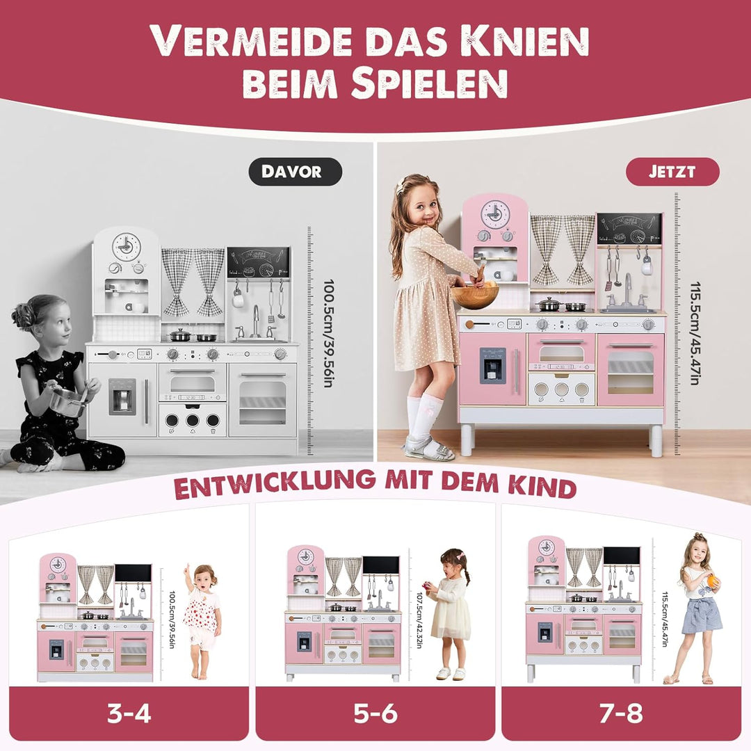 Kinderküchen-Spielset, höhenverstellbar, mit verschiedenen Küchenzubehörteilen, ideales Rollenspiel-