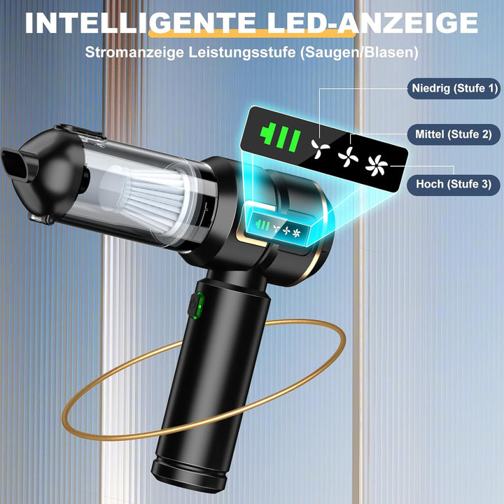 Handstaubsauger Akku 4-in-1 mit LCD Display, Auto Staubsauger Stark 25000PA Kabellos, 3-Stufen 22000
