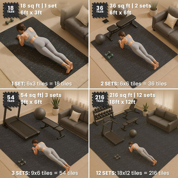 bemaxx Bodenschutzmatte Fitness – 18 Eva/Gummi-Matten im Set: Gym Fitnessgeräte Sportmatte Puzzlemat
