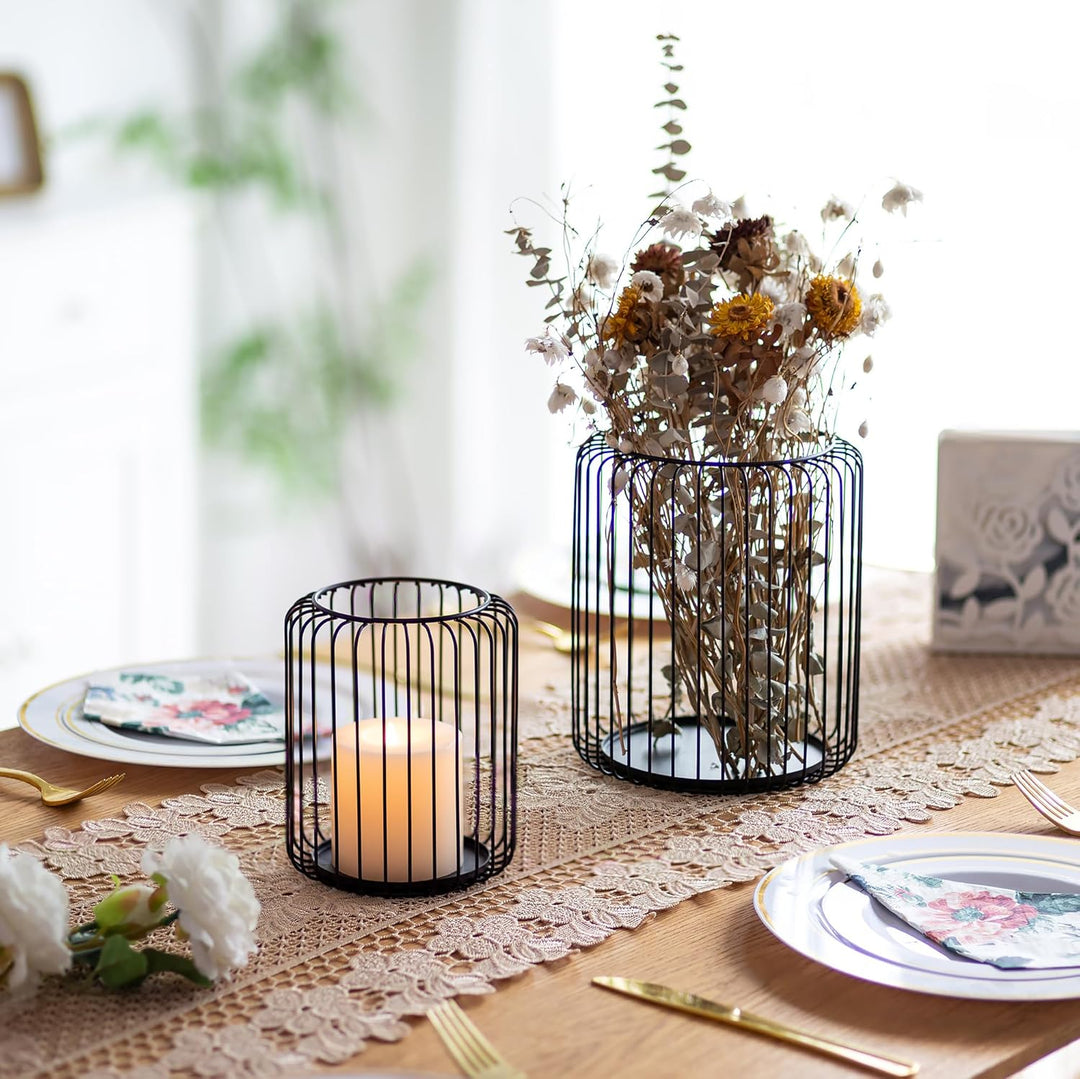 Sziqiqi Kerzenständer Kerzenhalter 2er Set, Kerzenhalter Stabkerze für Stumpenkerzen, Windlicht Schw