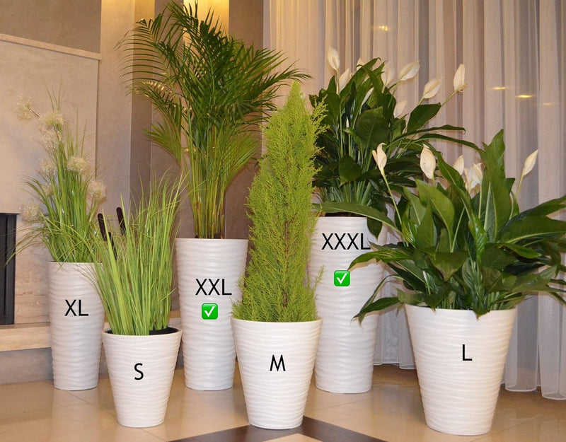 MELTOM Blumenkübel Welle Slim Rund Einsatz Pflanzgefäss 3D Effekt Wellen Set 2: XXL 3XL Weiss