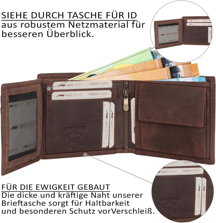 Marc Peter® Echt-Leder Geldbörse Hanover | Geldbeutel für Herren mit RFID-Schutz | Gross 10 Fächer P
