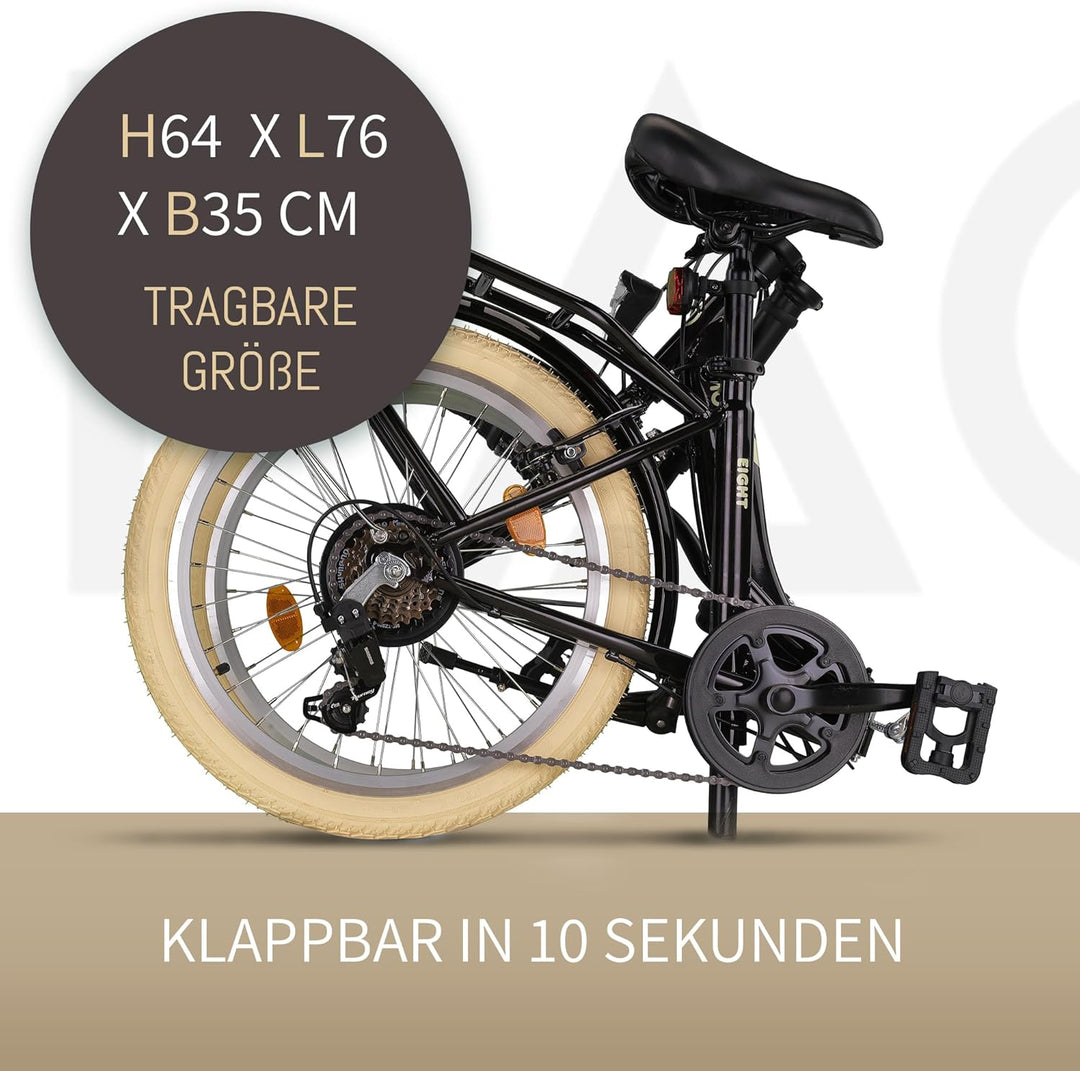 PACTO-Eight Hochwertiges Faltrad 27cm Stahlrahmen 20 Zoll Doppelwandige Aluminiumfelgen 6 Gang Shima