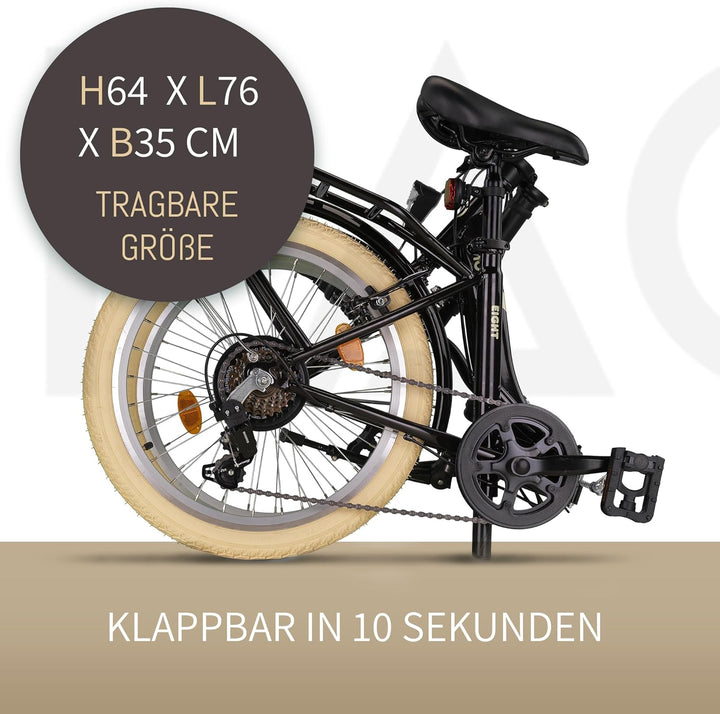 PACTO-Eight Hochwertiges Faltrad 27cm Stahlrahmen 20 Zoll Doppelwandige Aluminiumfelgen 6 Gang Shima