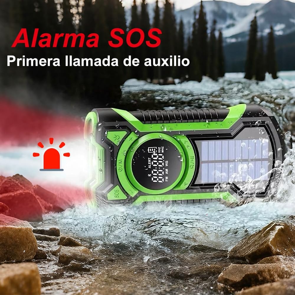 Solarradio Survival, Handkurbel-Dynamo, AM/FM, Notfall-Wetterradio, 5000 mAh, wiederaufladbar, USB-T