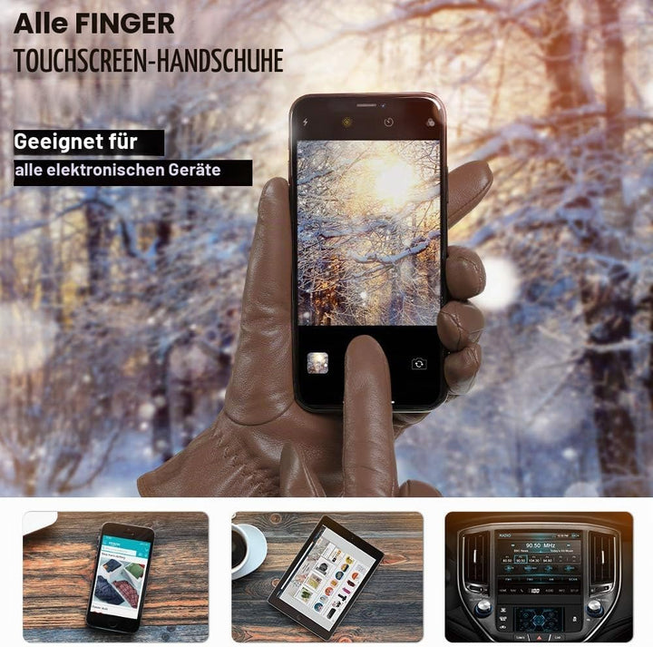 vislivin Vollhand Touchscreen-Handschuhe für Damen Leder Handschuhe Warmer Winter SMS Autofahren Han