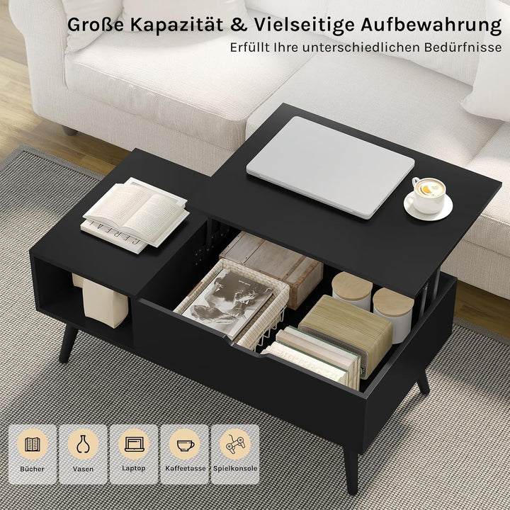 WOLTU Couchtisch höhenverstellbar, Wohnzimmertisch mit Stauraum, Kaffeetisch Beistelltisch Sofatisch