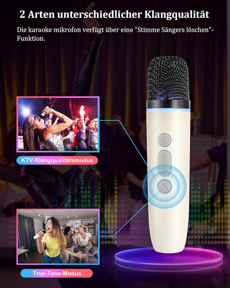Karaoke Maschine mit 2 Mikrofonen, Bluetooth Karaoke Mikrofon Kinder Karaoke Maschine Lautsprecher K