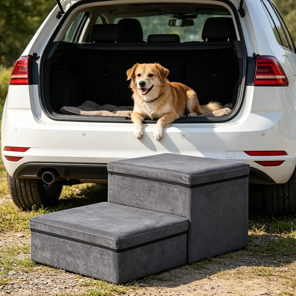 Haustiertreppe, Treppenstufen Matten mit Stauraum, Hundetreppe Klappbar, Maximale Tragfähigkeit 50 k