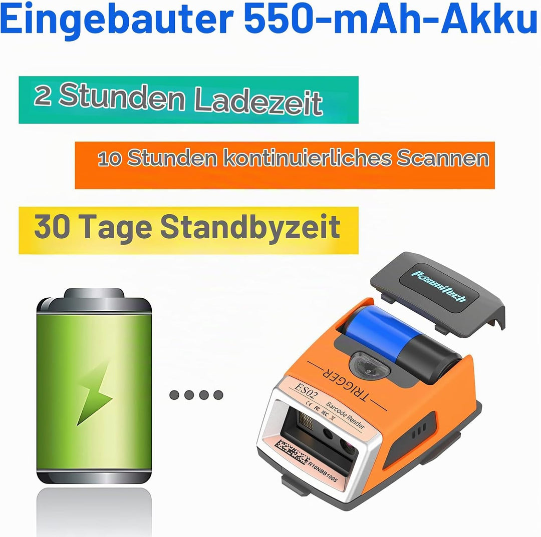 ES02 Handschuh-Barcodescanner, Wireless Bluetooth 2D Scanner | Schutzart IP65, Für Lager, Fertigung,