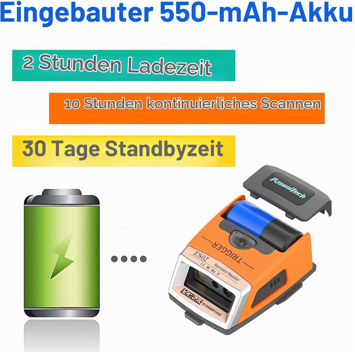 ES02 Handschuh-Barcodescanner, Wireless Bluetooth 2D Scanner | Schutzart IP65, Für Lager, Fertigung,