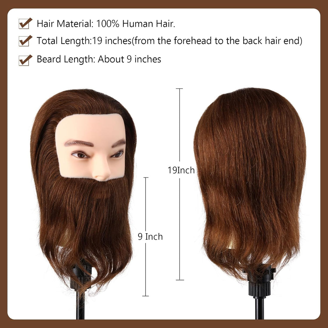 Mann Frisierkopf 100% Echthaar mit Bart Männlich Übungskopf Echthaar Friseur Kopf Puppenkopf Mannequ