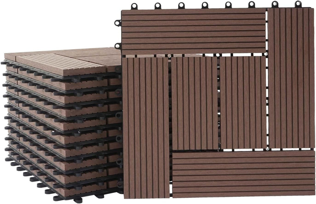 Mendler WPC Bodenfliese Rhone, Holzoptik Balkon/Terrasse, 11x je 30x30cm = 1qm versetzt - Premium Co
