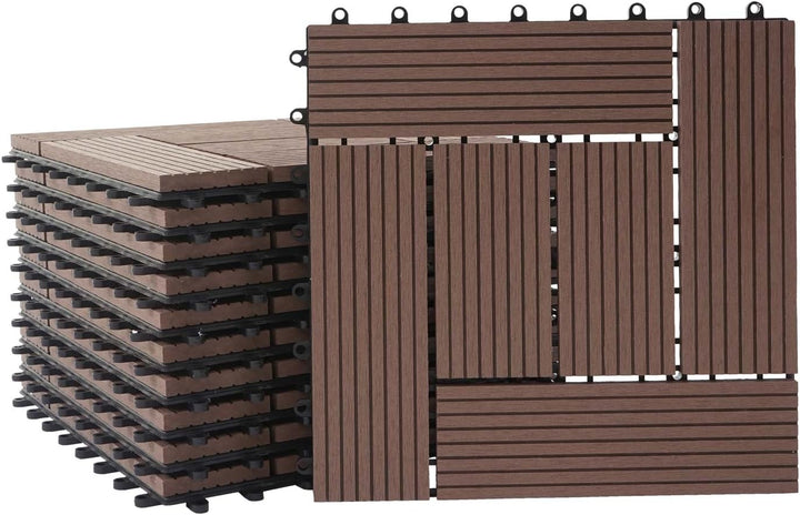 Mendler WPC Bodenfliese Rhone, Holzoptik Balkon/Terrasse, 11x je 30x30cm = 1qm versetzt - Premium Co