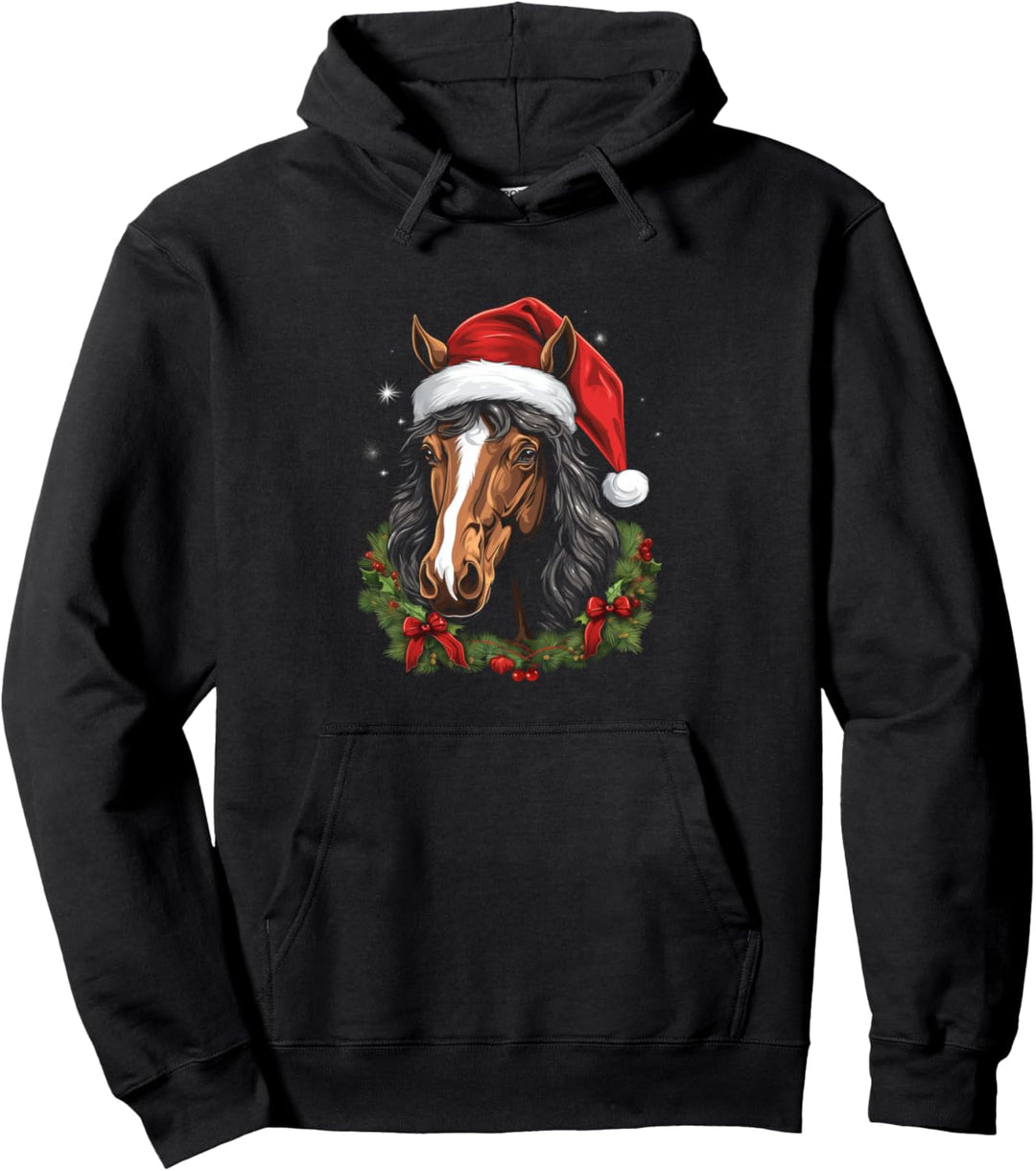 Pferd mit Weihnachtsmütze - Weihnachtspferd Santa Pullover Hoodie