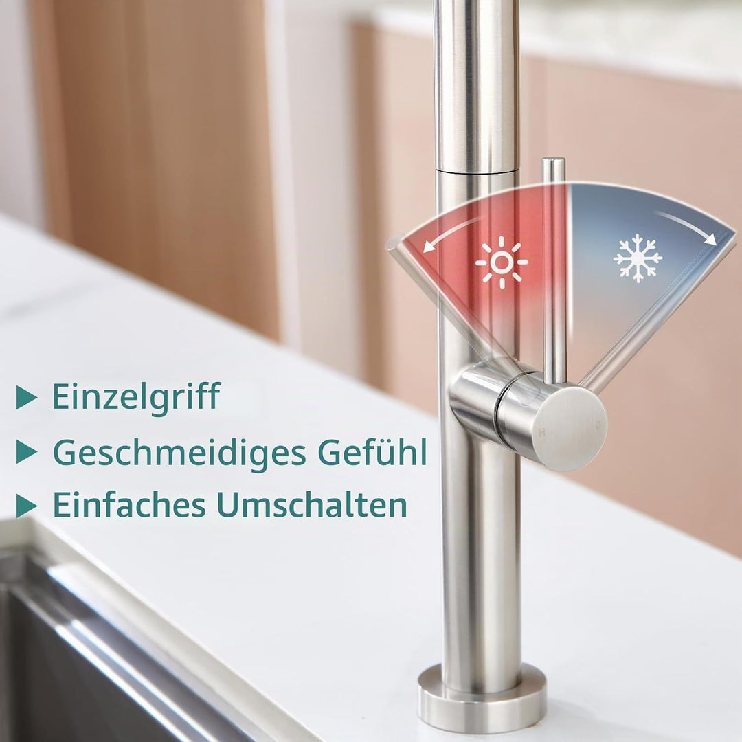 Niederdruck Armatur Küche, Niederdruck Wasserhahn Küche Ausziehbar, YardMonet 360° Drehbar Niederdru