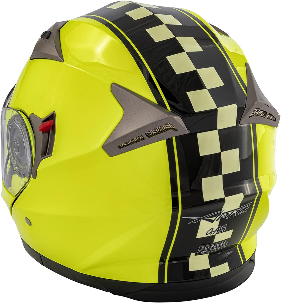 Motorradhelm Klapphelm Doppelvisier Grafik Touring Genehmigt ECE2205 Flip-Up 55-56 cm ( S) Fluo, 55-