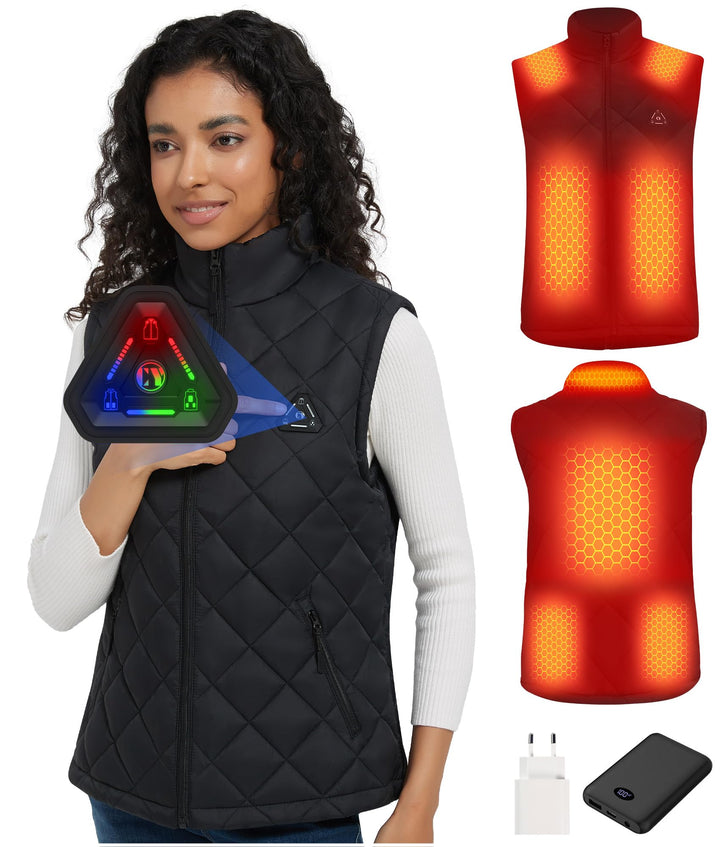 CYCYHEAT Beheizbare Weste Damen mit 7,4V Akku und 4-in-1 Steuerung – Leichte Wattierte Heizweste mit
