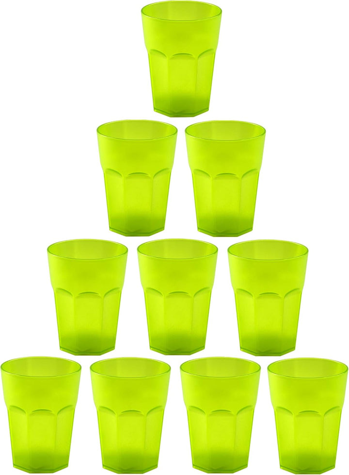 ENGELLAND - 10 x Plastikbecher, Trinkbecher, Grün, Cocktailbecher, 250 ml, mit Eichstrich, stapelbar